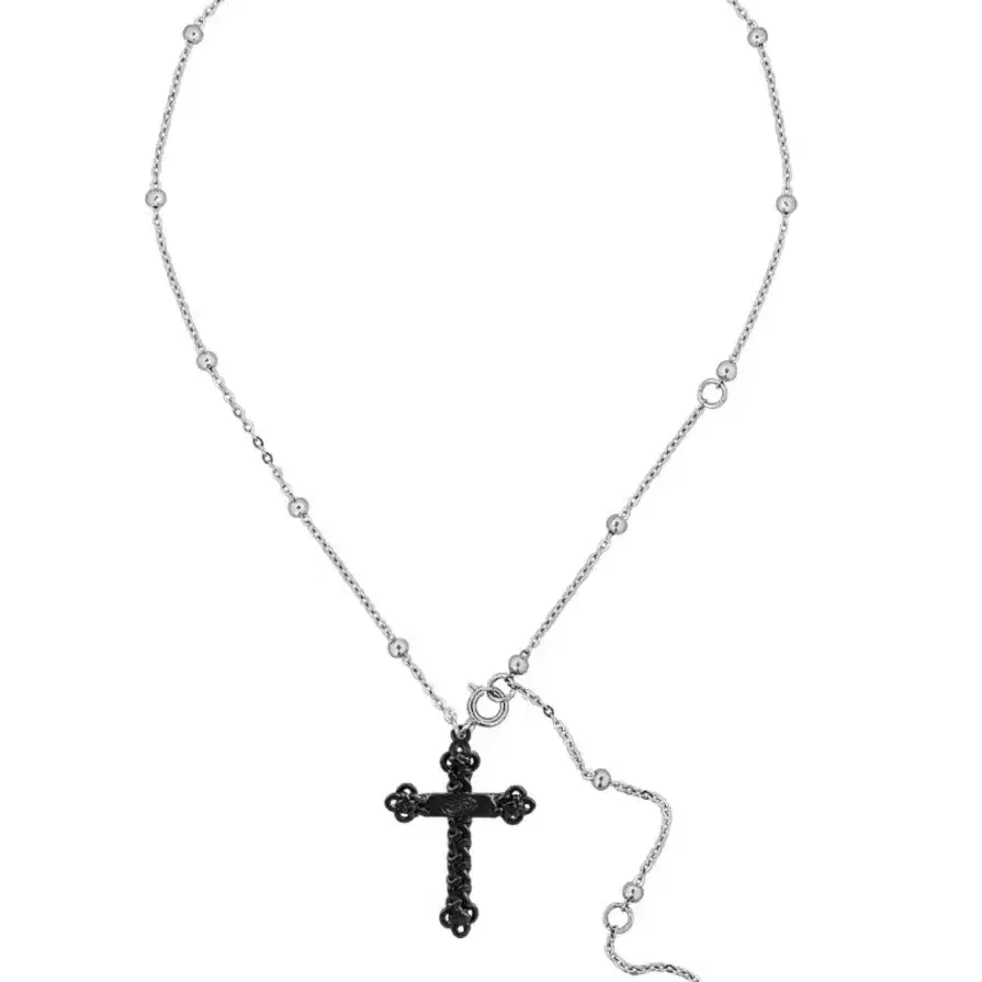 NO.473 [BLACK] KNOT CROSS NECKLACE 센티멍