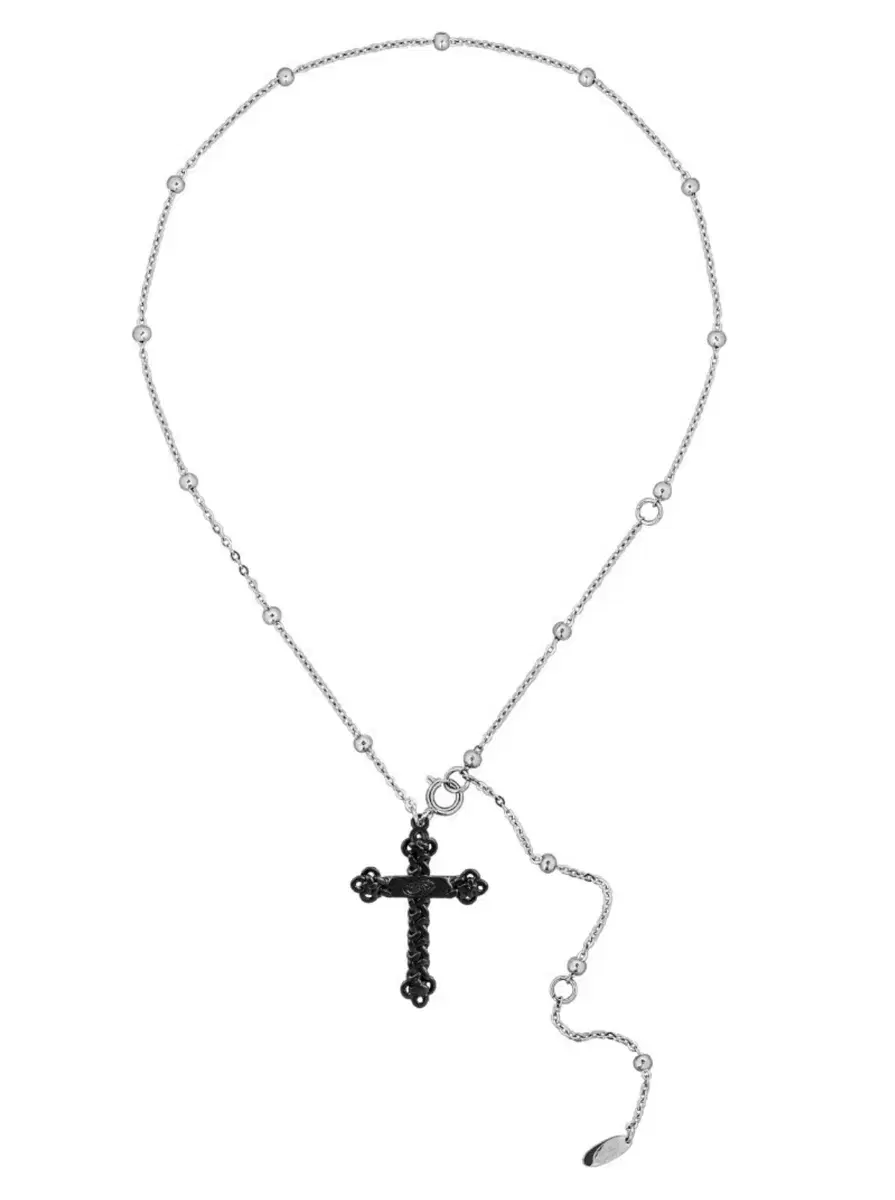 NO.473 [BLACK] KNOT CROSS NECKLACE 센티멍