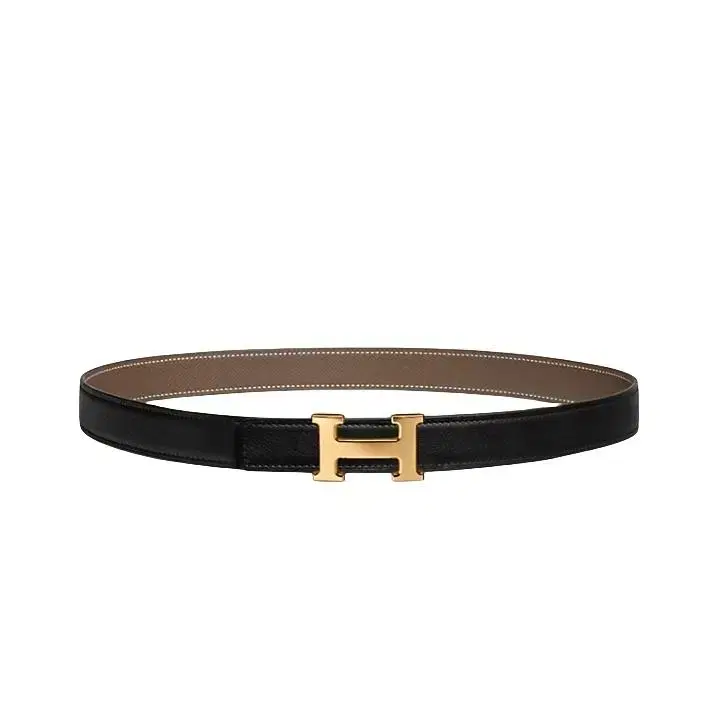 Hermès Mini H Buckle Reversible 24mm Leather Women's Belle in Noir Etouffe