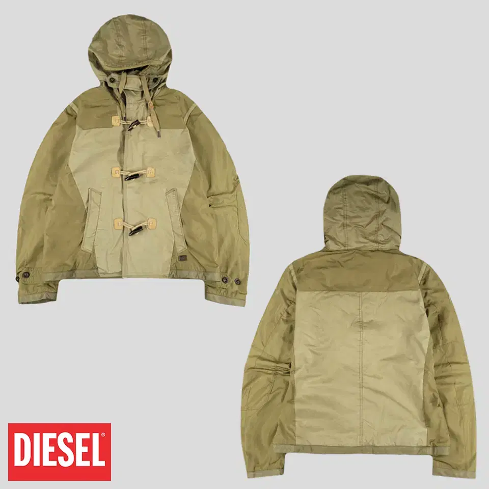 DIESEL 디젤 카키 톤톤 배색 로고패치 엘보우패치 네크비조 후드 코튼