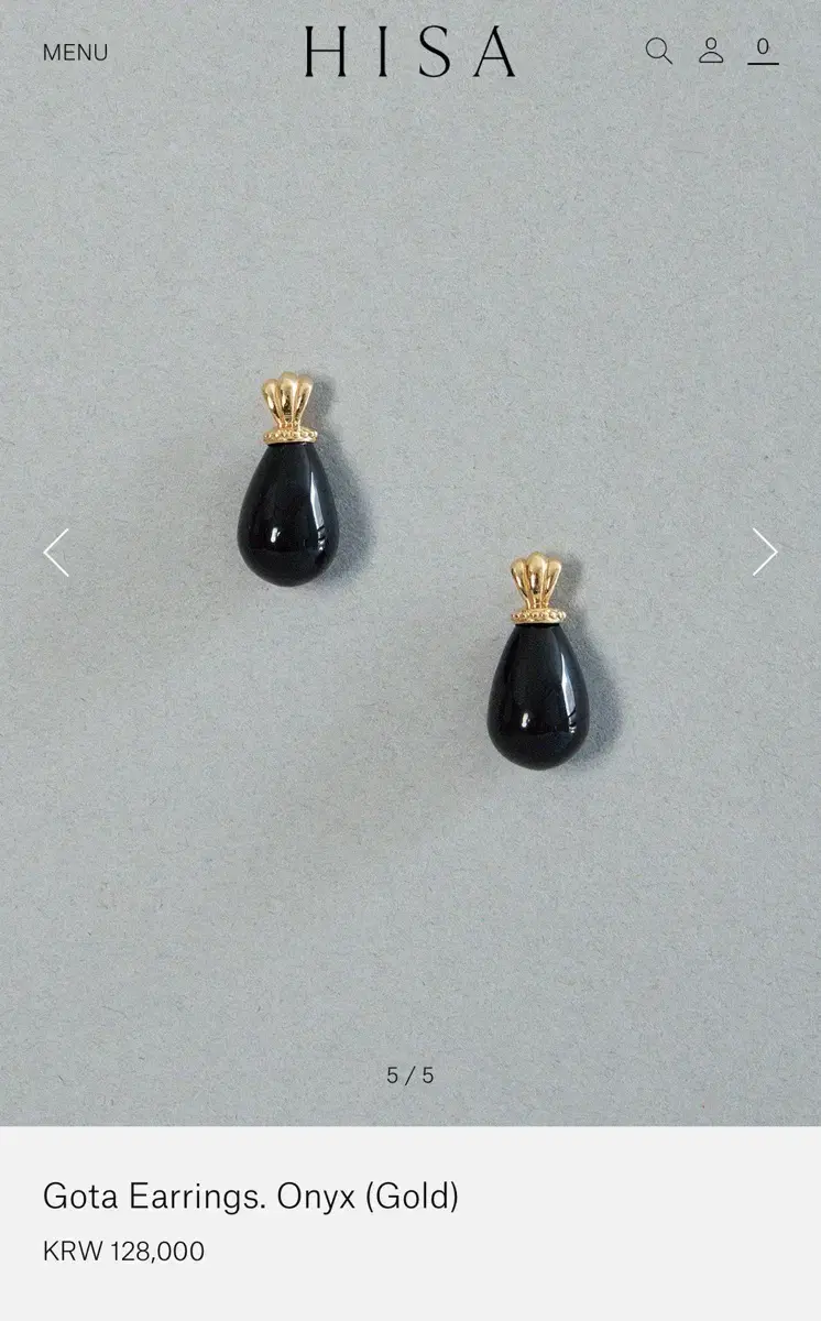 시에 HISA 히사 Gota Earrings. Onyx 미착용 새상품