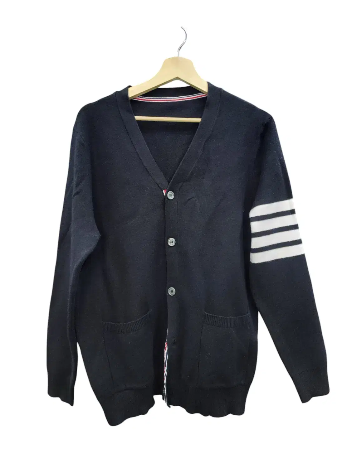 Black Men's Cardigan with White Line Points