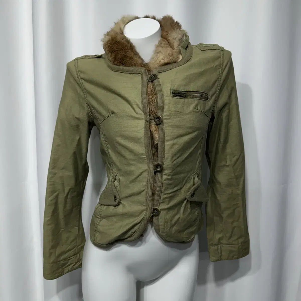 Leaf Green Mini Fur Jacket