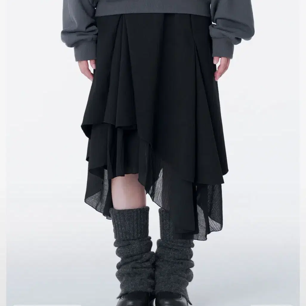 미세키서울치마 Unbalanced layered skirt BLACK