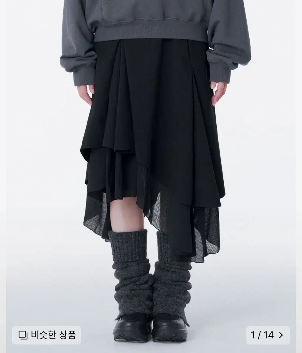 미세키서울치마 Unbalanced layered skirt BLACK