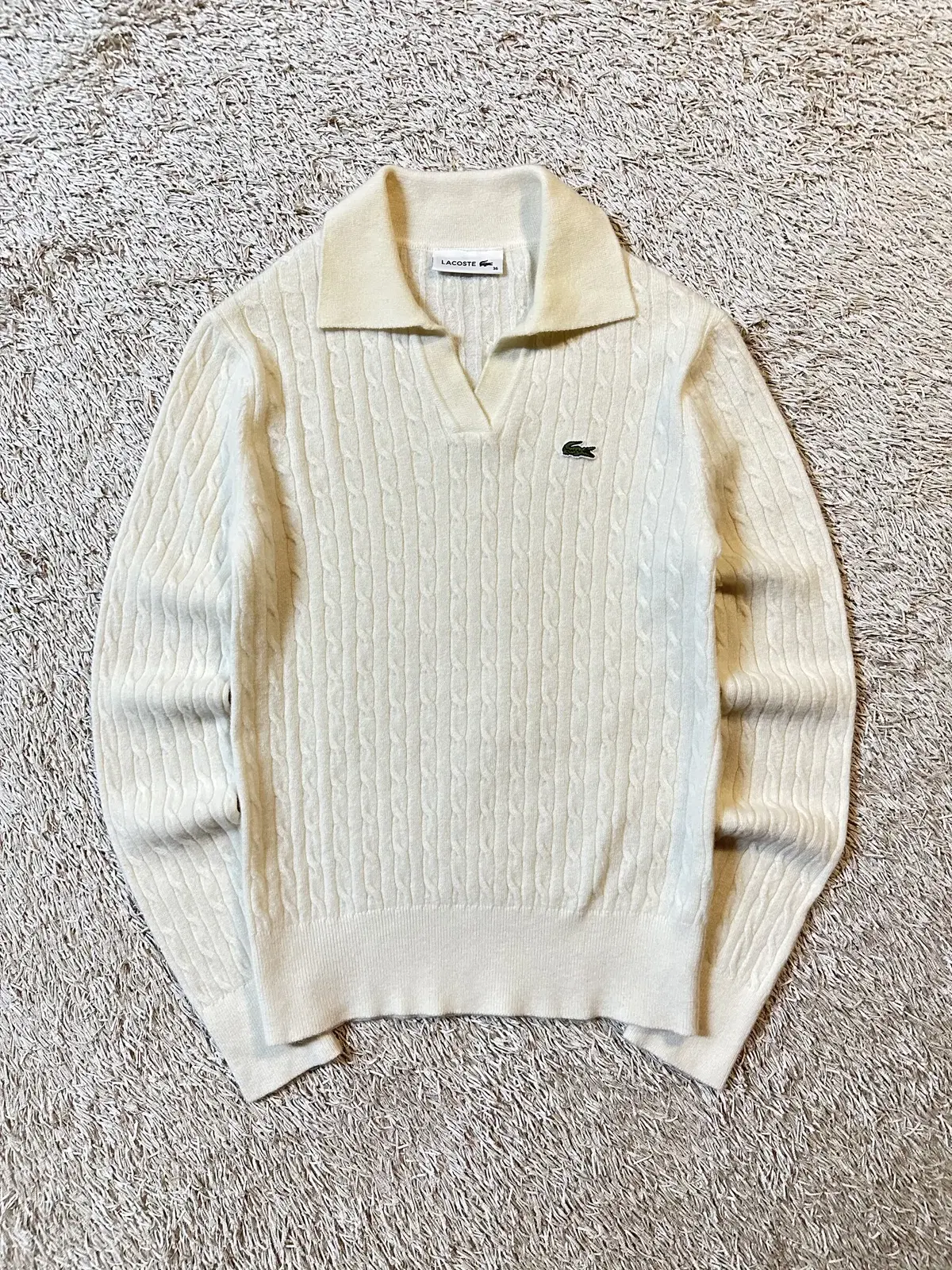 [WOMEN 36] 23FW LACOSTE LACOSTE Cable Open Kara Knit Cream