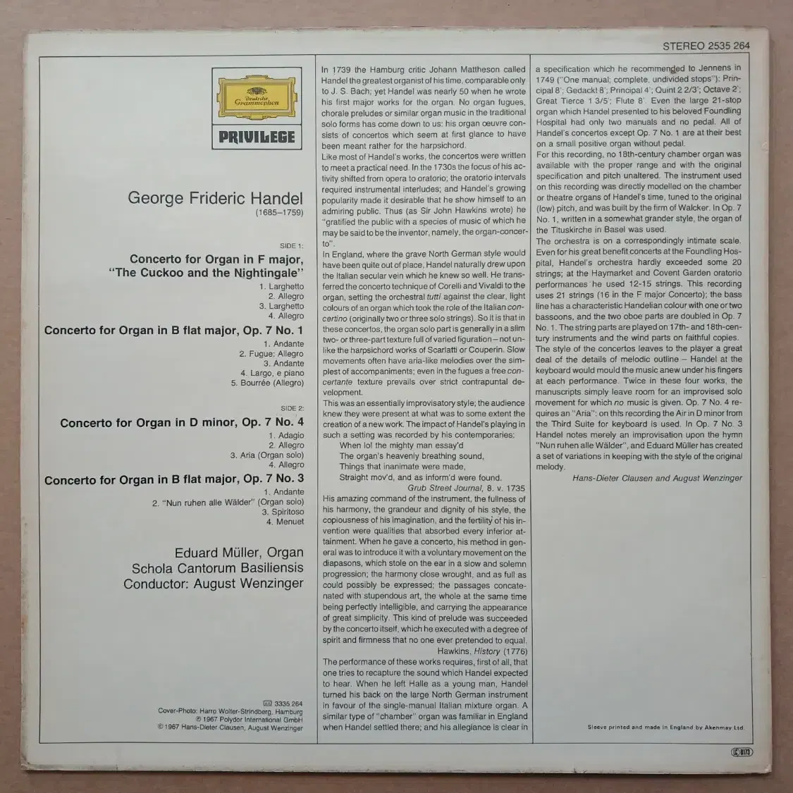 LP eduard muller handel organ concertos