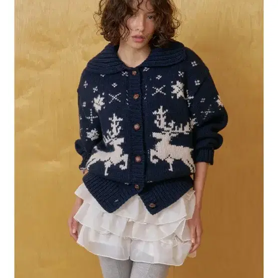 위드아웃썸머 Deer cowichan cardigan_navy