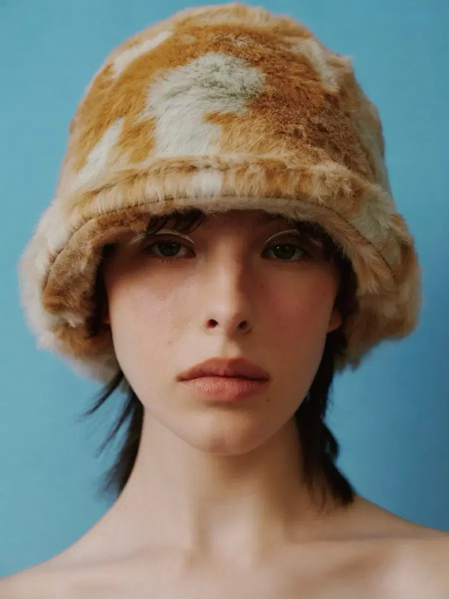 (새상품)PORTRAIT Fur meatel hat in aqua mix