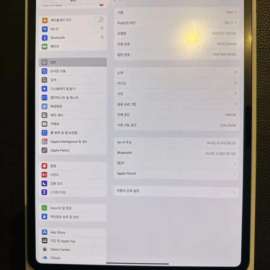 아이패드 프로 13 M4 wifi 256G & 애플펜슬 프로
