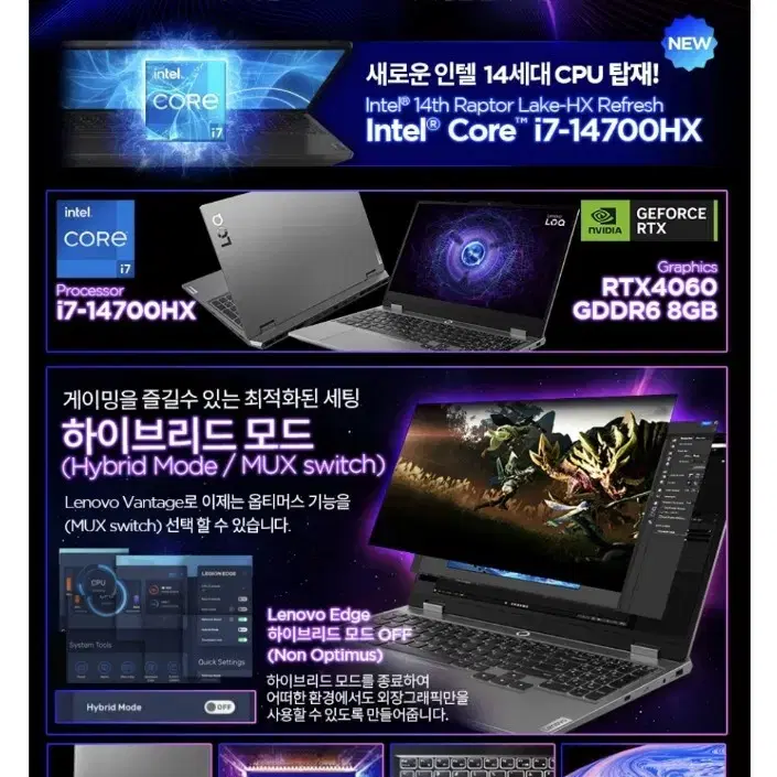 레노버 게이밍노트북 2024 LOQ  i7 4060 32GB 1TB