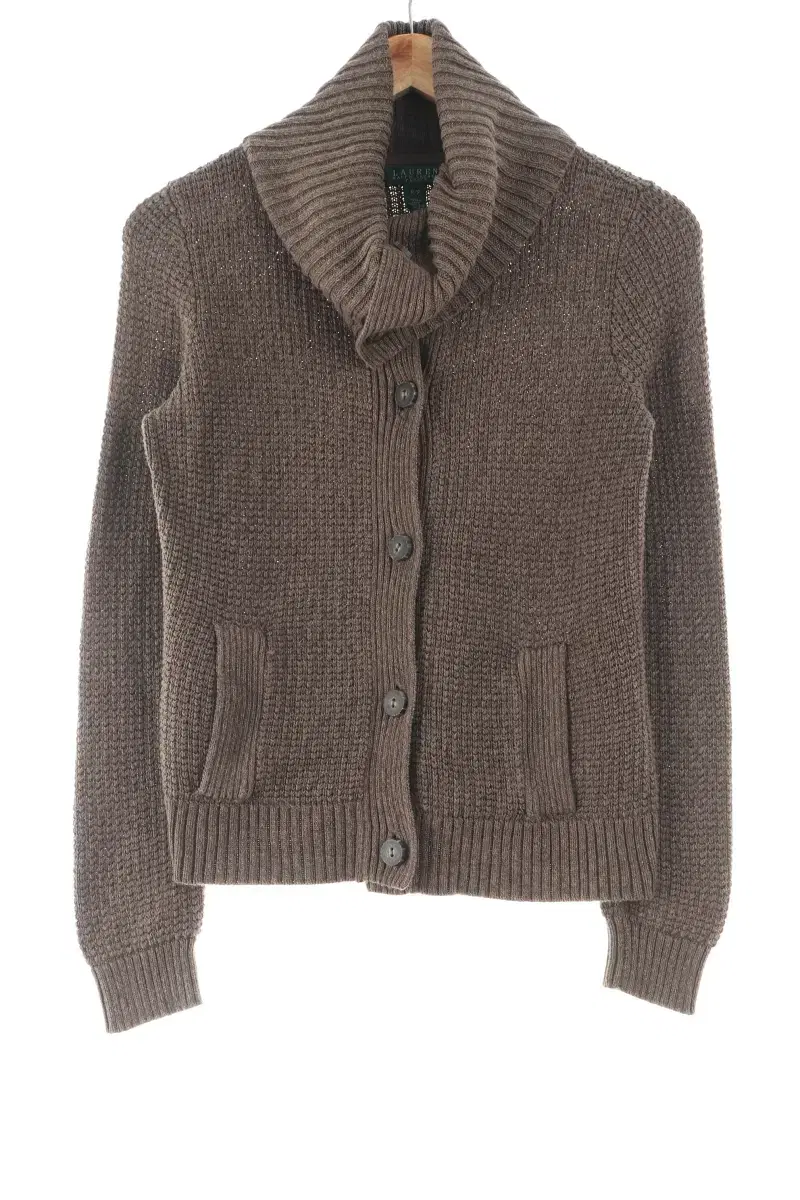 W(S) Course knit zip-up beige loose-fitting cardigan-10C34