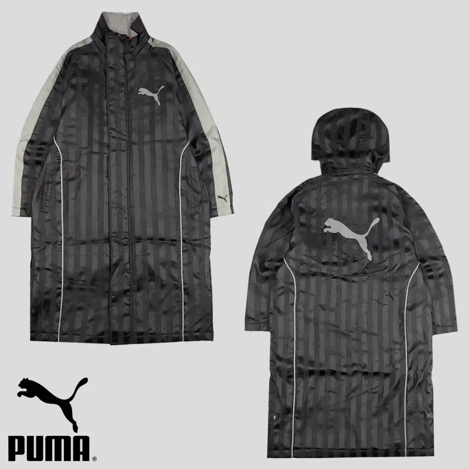 PUMA 퓨마 푸마 블랙 그레이 반광 배색 스트라이프 라이닝 로고프린팅