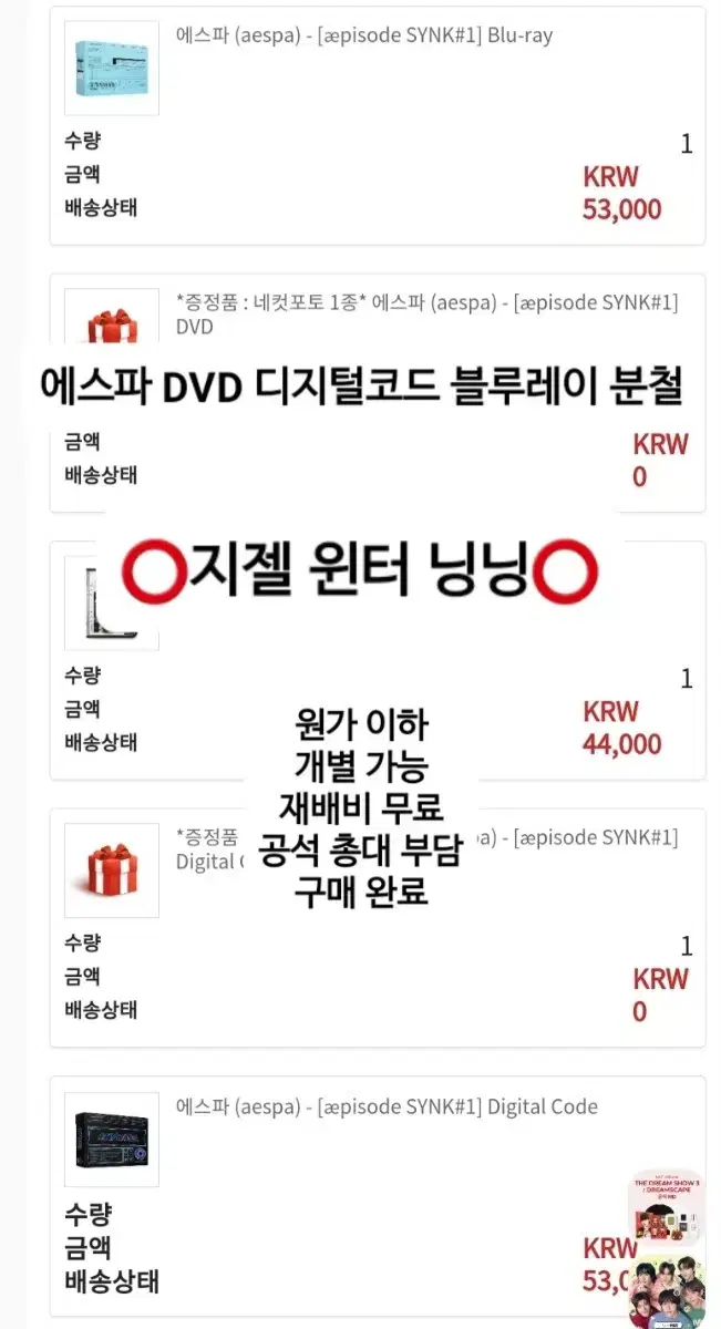 공석총대부담) 에스파 DVD 디지털코드 블루레이 분철