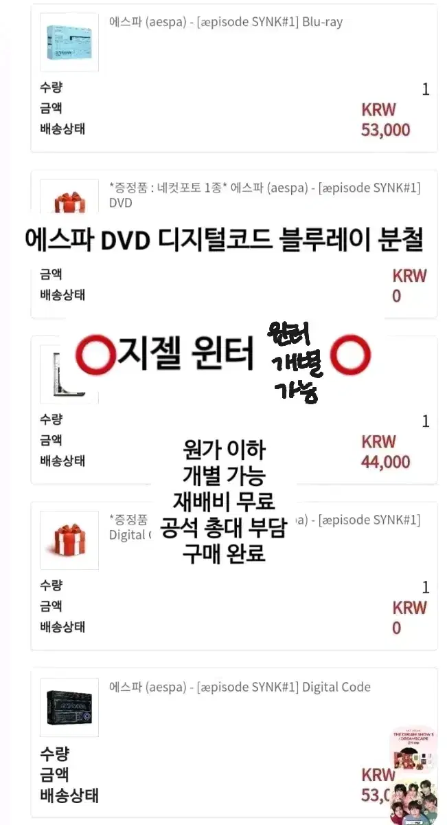 공석총대부담) 에스파 DVD 디지털코드 블루레이 분철