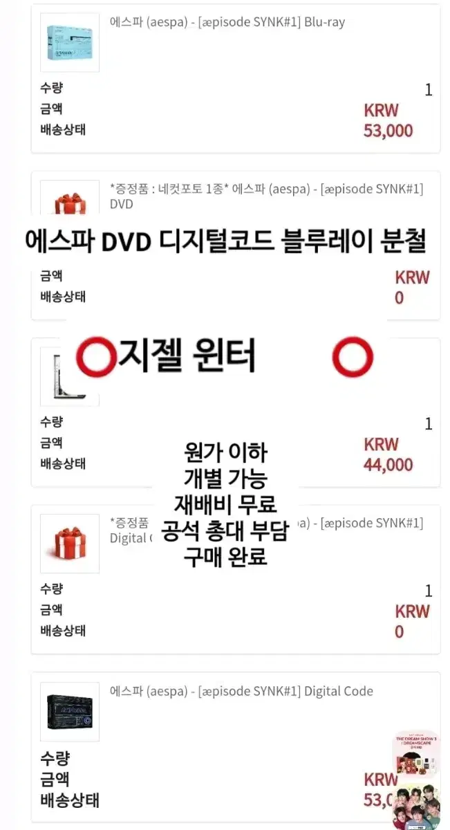 공석총대부담) 에스파 DVD 디지털코드 블루레이 분철