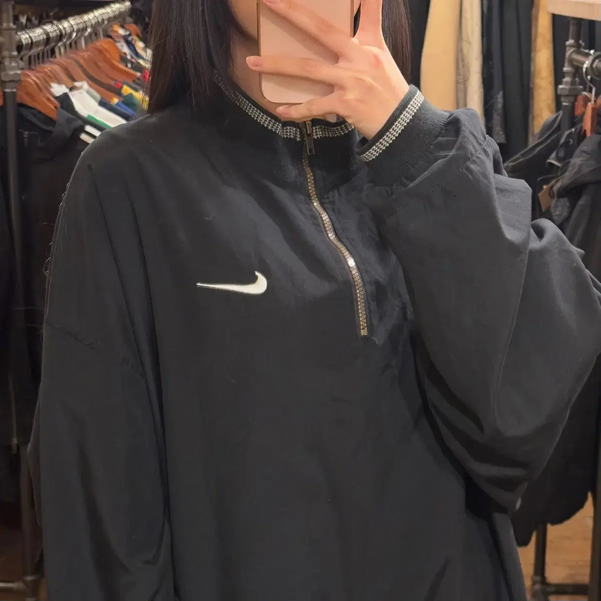 [HI] NIKE 나이키 하프 집업 스우시 웜업 블랙 XL