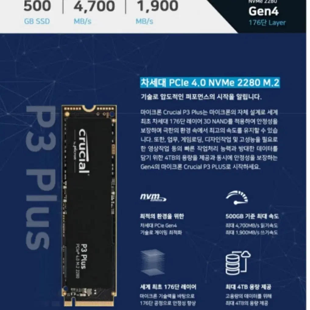 1T 마이크론 크루셜 P3 Plus NVMe M.2 ssd팝니다