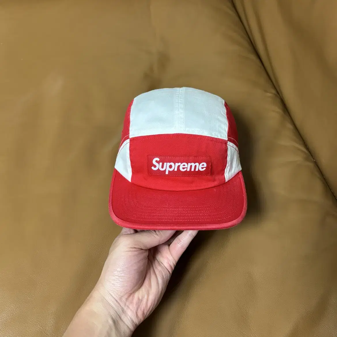 Supreme 슈프림 캠프캡 모자 (Washed Red/White)