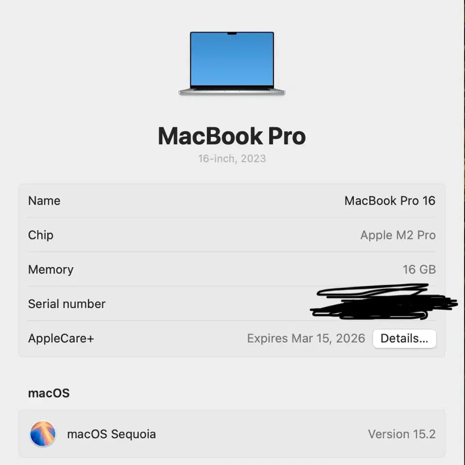 M2 PRO 16인치 실버 애플케어+ 되는 맥북프로 저렴하게 팝니다.