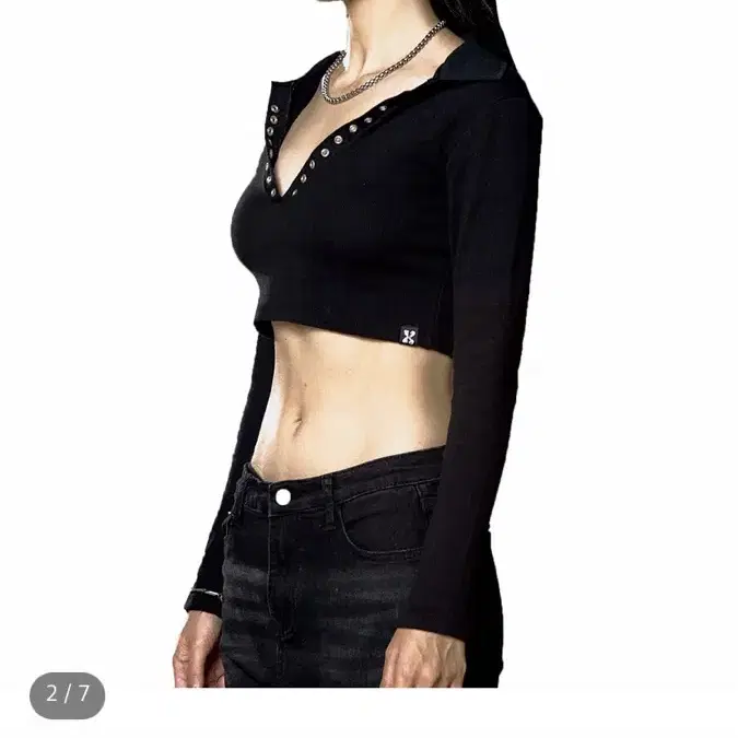 Kimyo 키묘 기묘 EYELET DEEP V-NECK CROP TOP