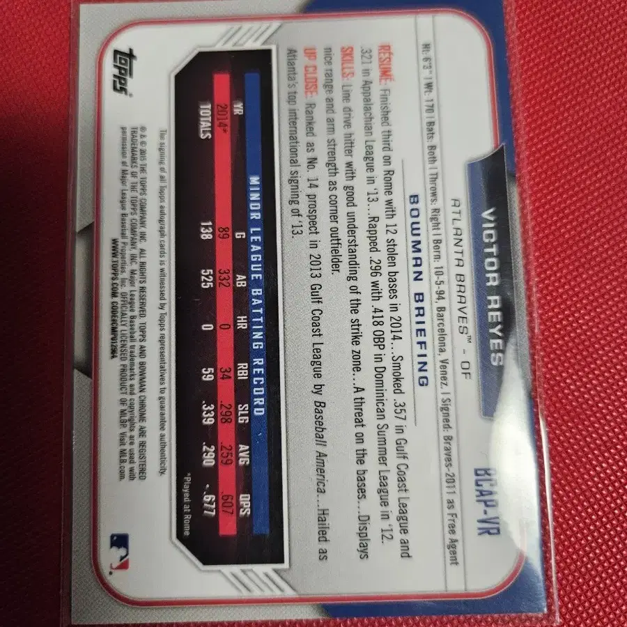 빅터 레예스 롯데 용병 Bowman Chrome 오토 카드