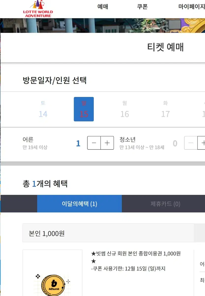 롯데월드 자유이용권 25000원