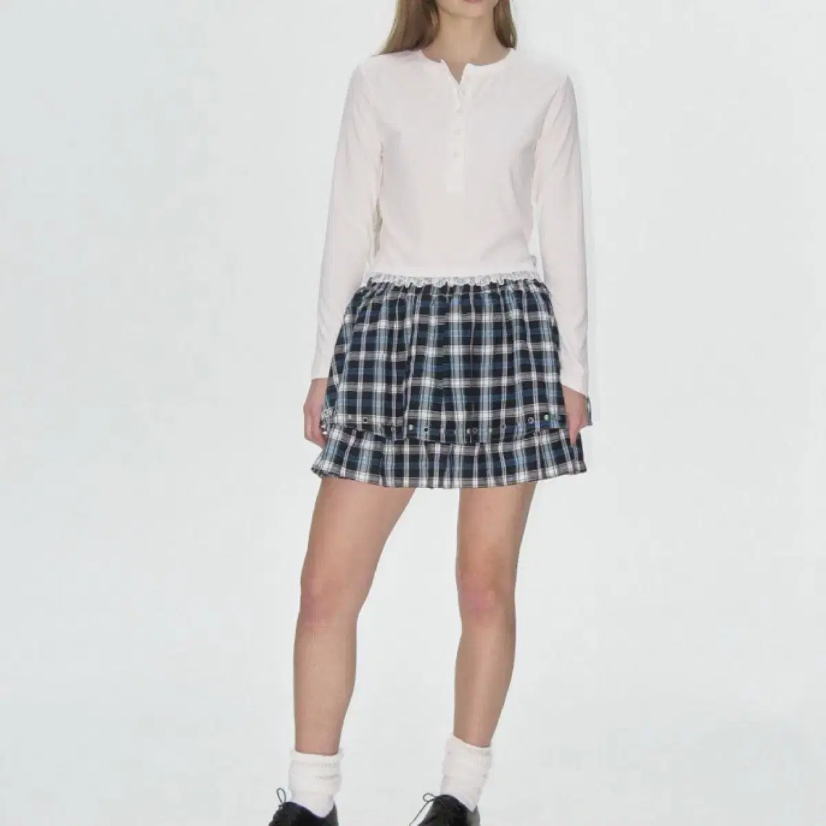 플리즈프로젝트 stud frill skirt check