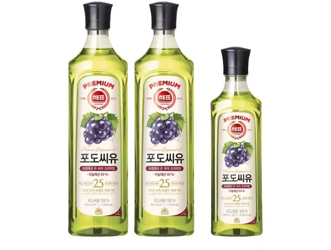 해표 포도씨유 900ml 2개 500ml 1개 식용유