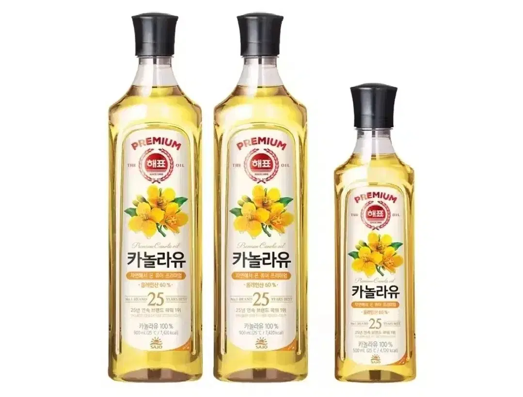 해표 카놀라유 900ml 2개 500ml 1개 식용유