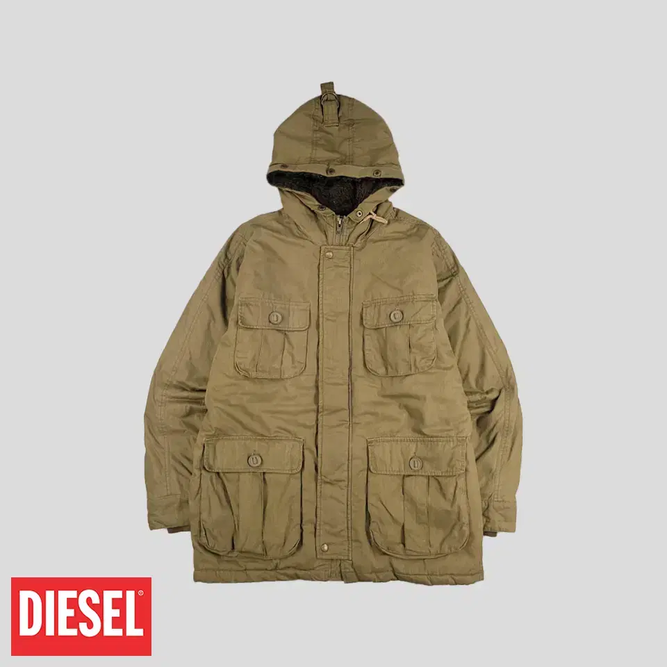 DIESEL 디젤 피그먼트 카키 더블포켓 히든지퍼 레글런 이너플리스 하이