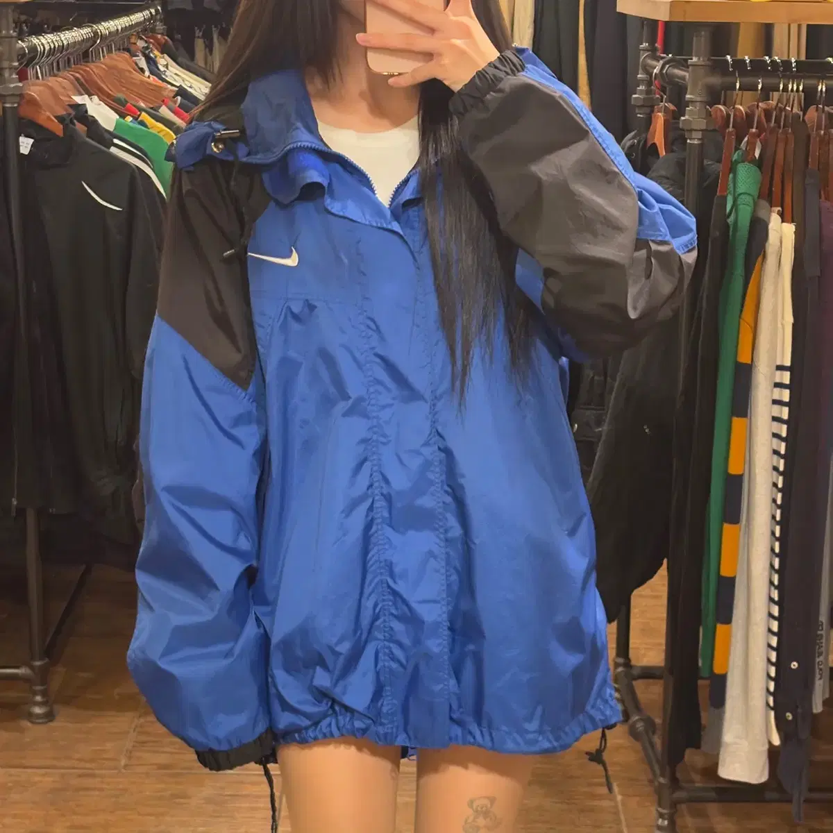 [HI] NIKE 나이키 배색 후드 투웨이 집업 바람막이 블루 XL