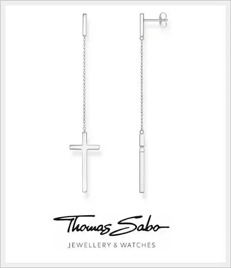 NEW ) Thomas Sabo Cross Silver Earrings H194900112 Golden Disk