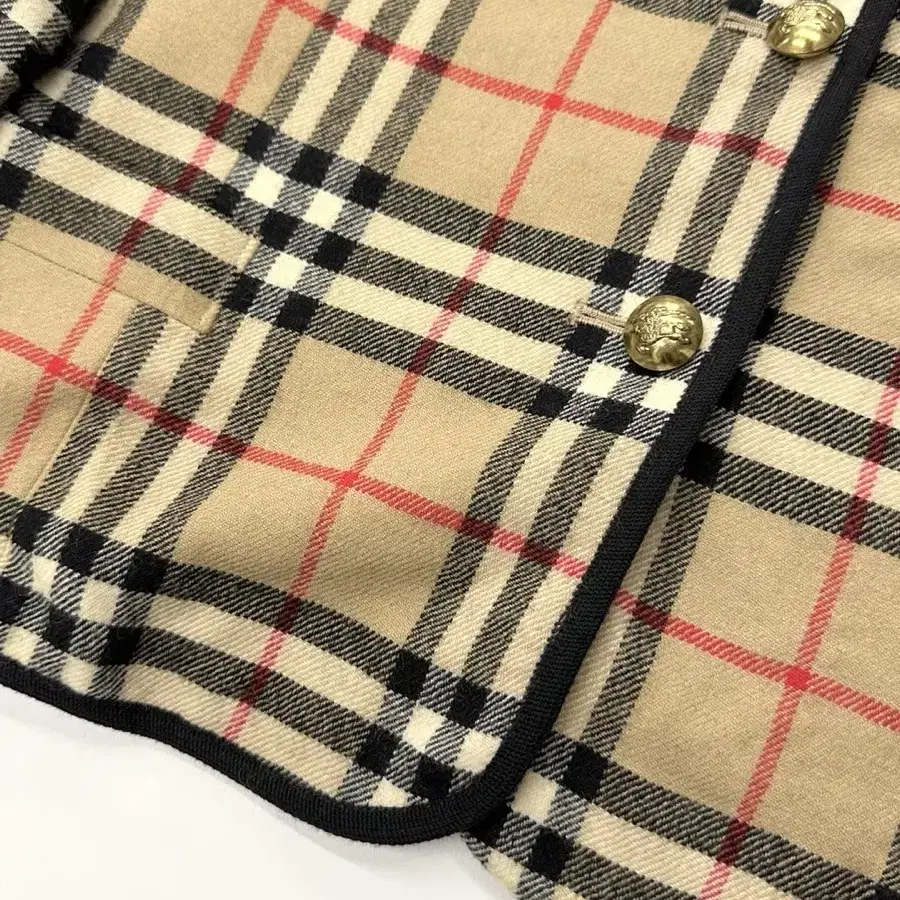 Burberry 버버리 노바체크 논카라 울 자켓