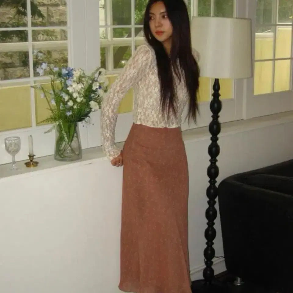 루루서울 스커트 modern flower skirt