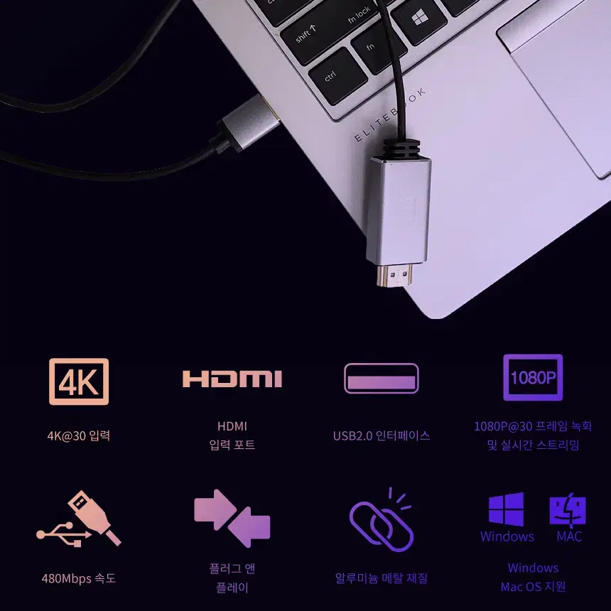 케이블형 USB2.0 HDMI 캡처보드