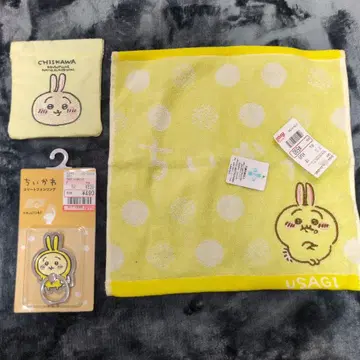 치이카와 (먼작귀) 토끼 손수건, 스마트폰 링, 스프링 파우치 3개 세트
