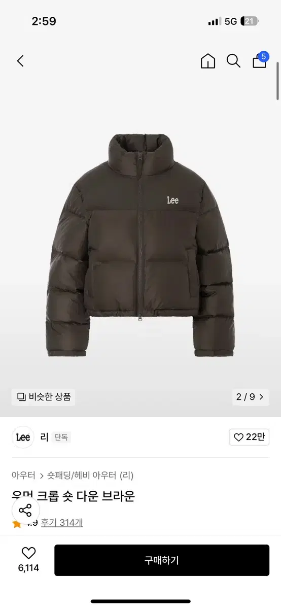 Lee 숏패딩 브라운