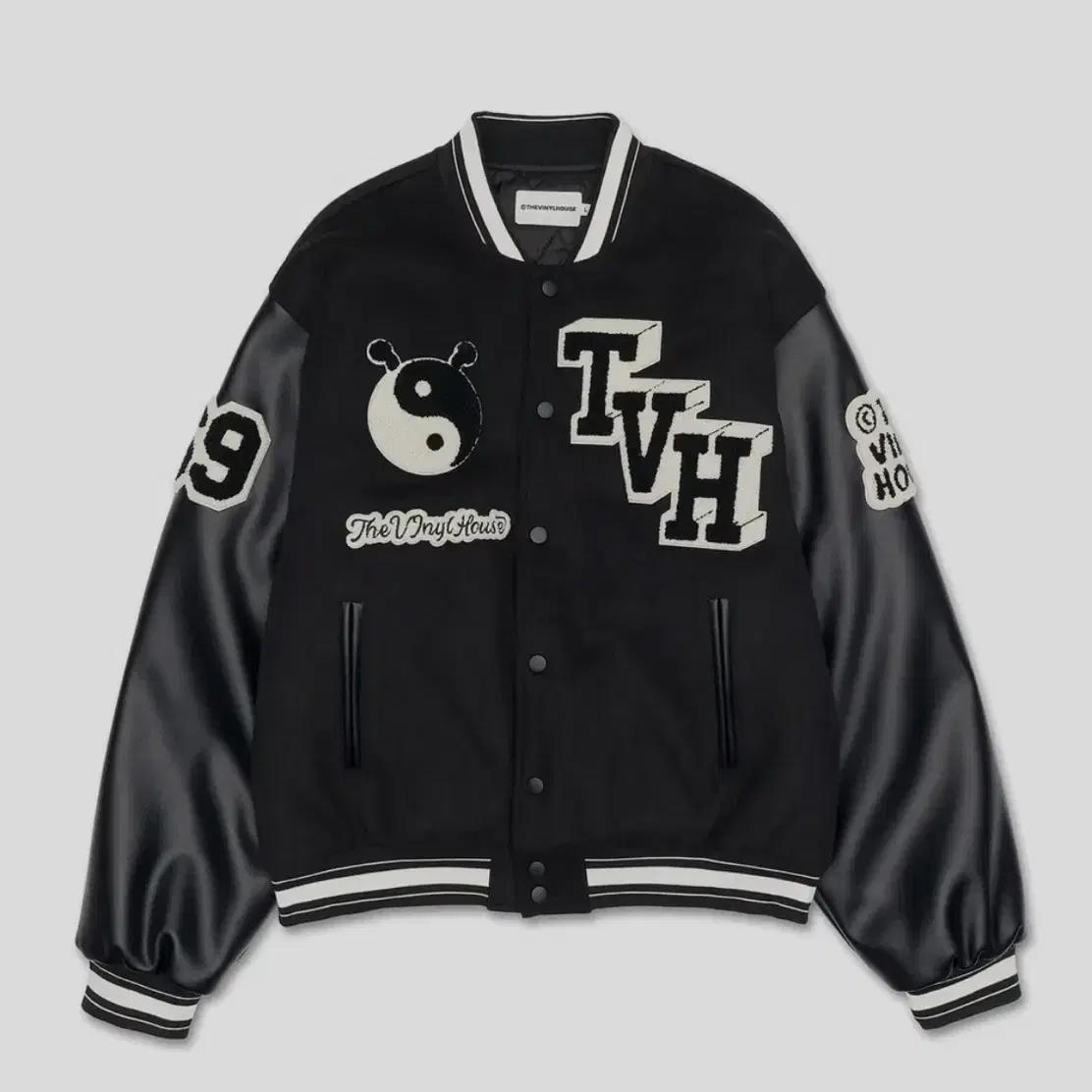 더바이닐하우스 바시티 자켓 YIN YANG VARSITY BLACK S