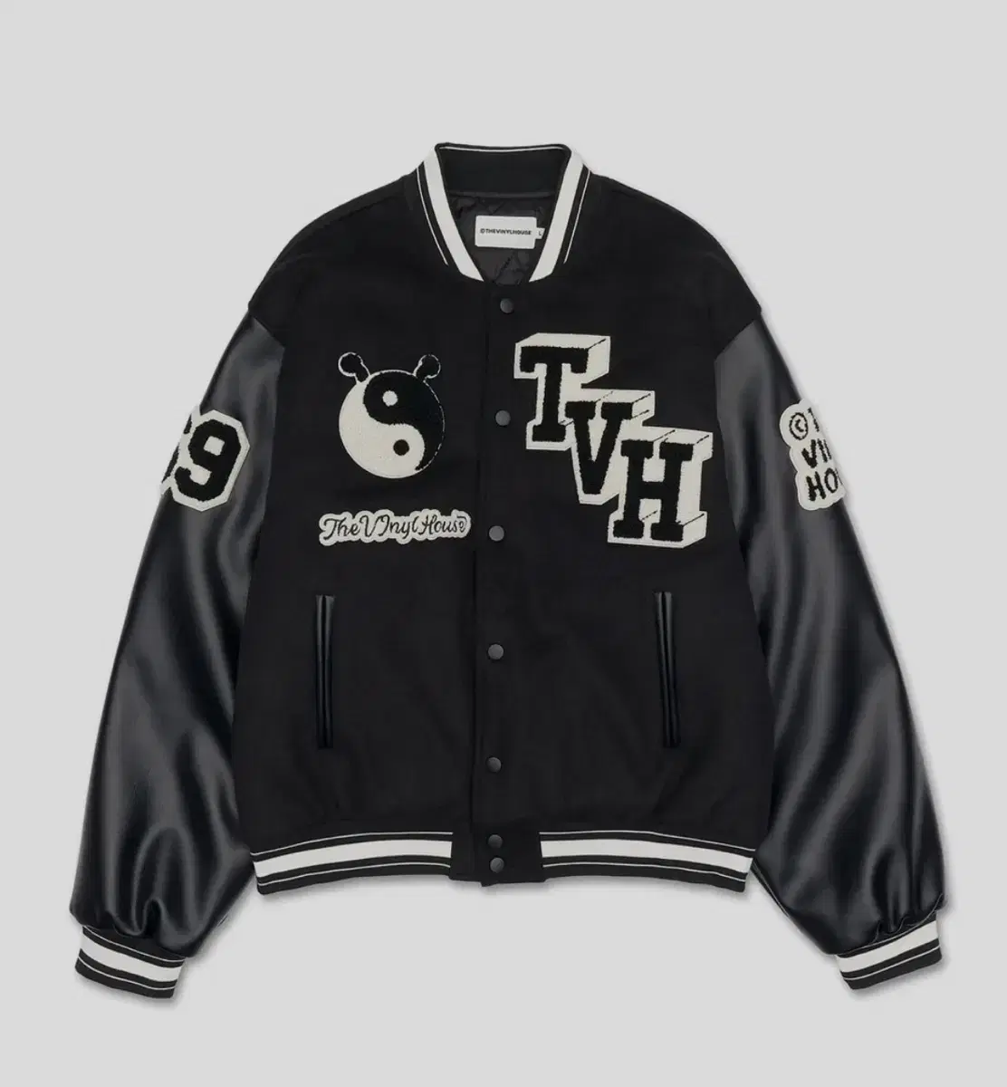 할인!더바이닐하우스 바시티 YIN YANG VARSITY BLACK