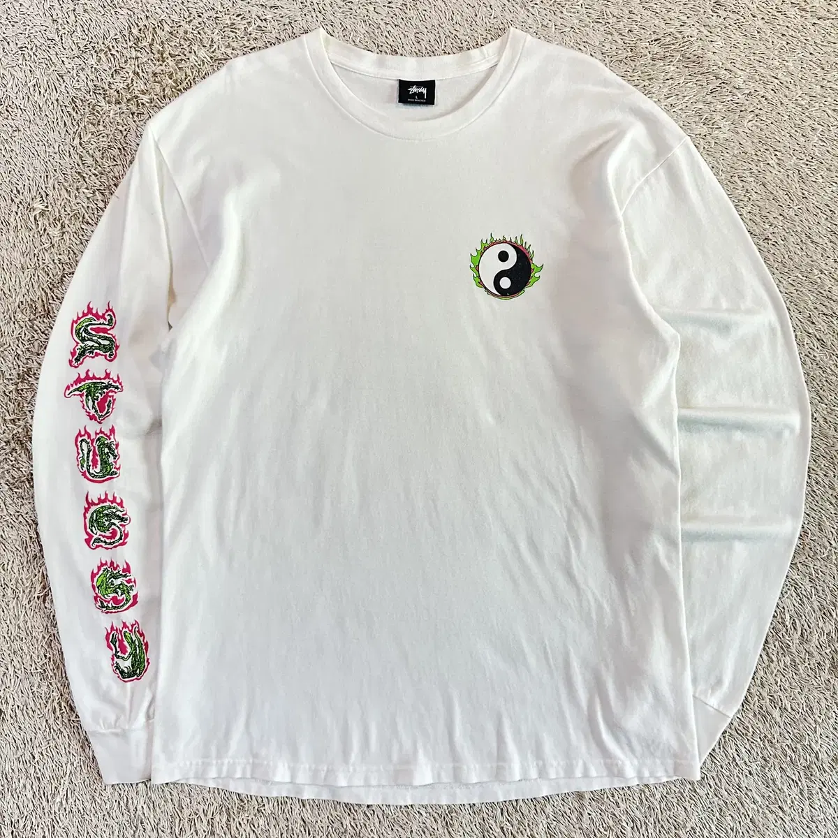 [L] 스투시 STUSSY YIN YANG FIRE 롱슬리브 화이트