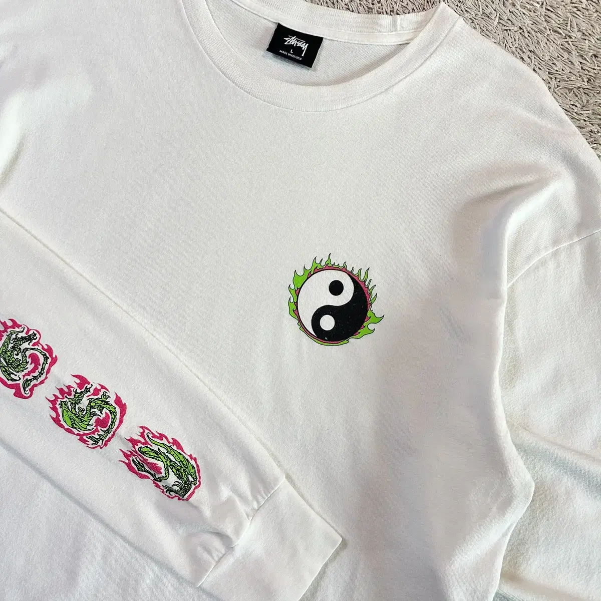 [L] 스투시 STUSSY YIN YANG FIRE 롱슬리브 화이트