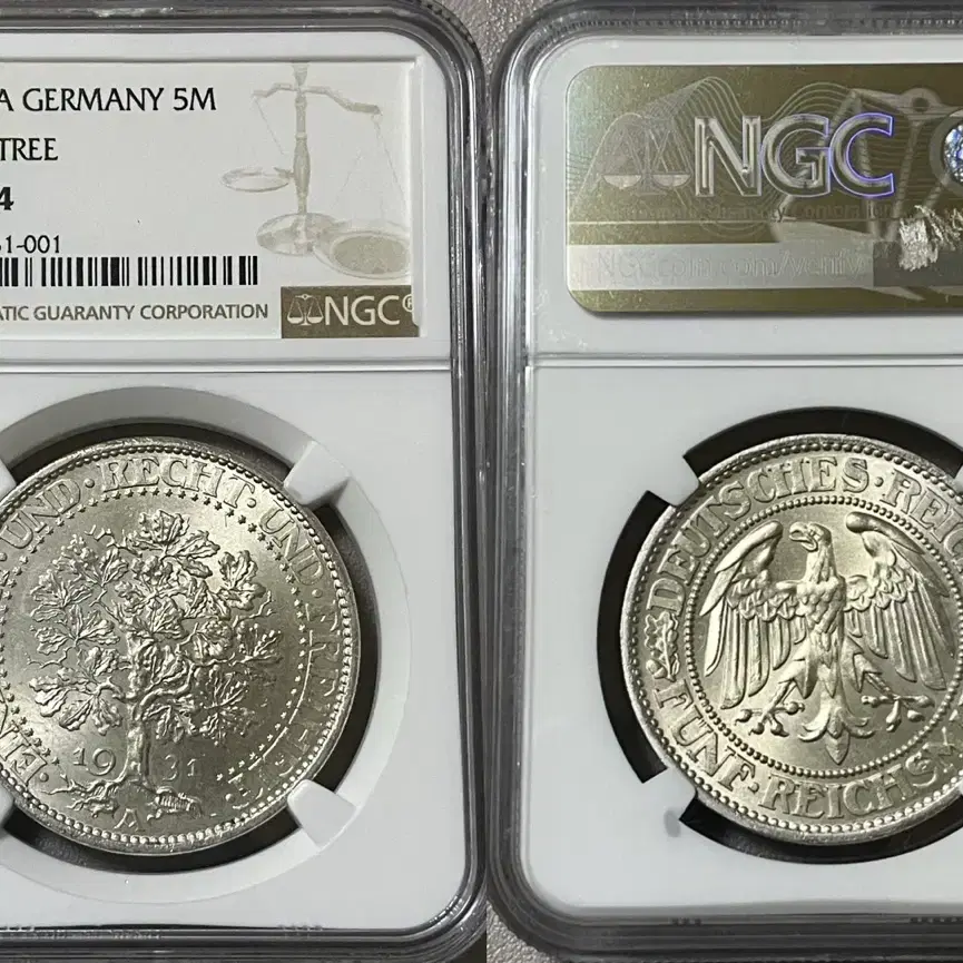 NGC 독일 1931년A 오크 트리 5 라이히스마르크 은화 MS 64