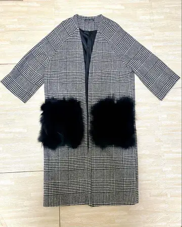 [새상품급] 나르시스 하운드투스 체크 퍼 퍼코트 F