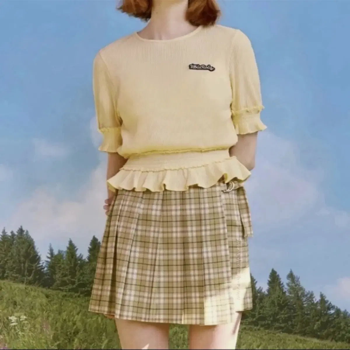 Lora Lora Green Check Pleated Skirt