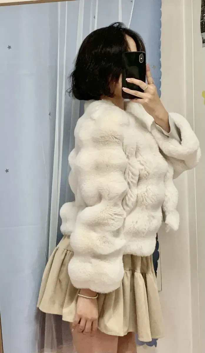 JK White Goddess Mink Puffer Jacket in White