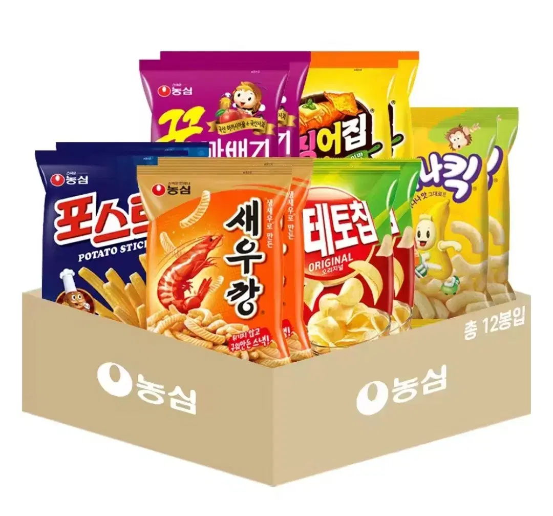 농심과자 모든맛맛보기12개혼합새우깡,꿀꽈배기,포스틱,포테토칩,바나나킥