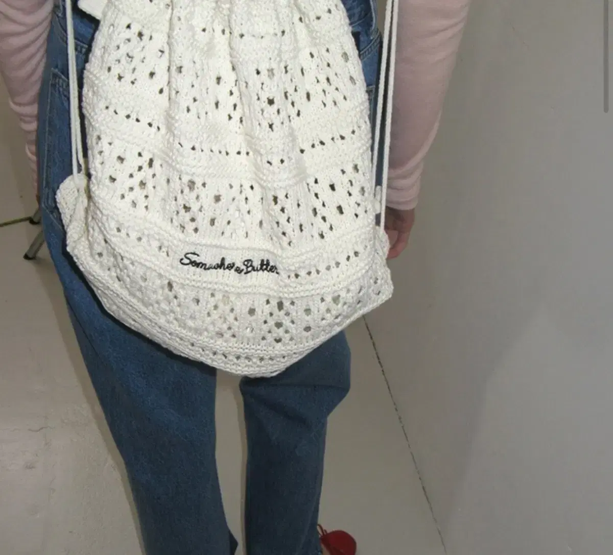 썸웨어버터 스트링백 knit string bag 아이보리