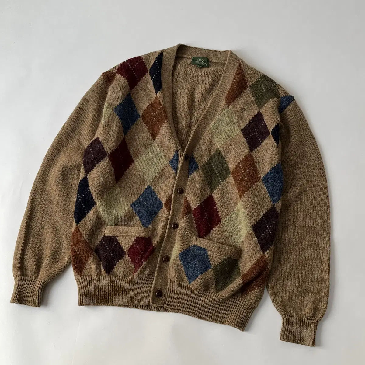 GUY 90's argyle pattern wool  cardigan