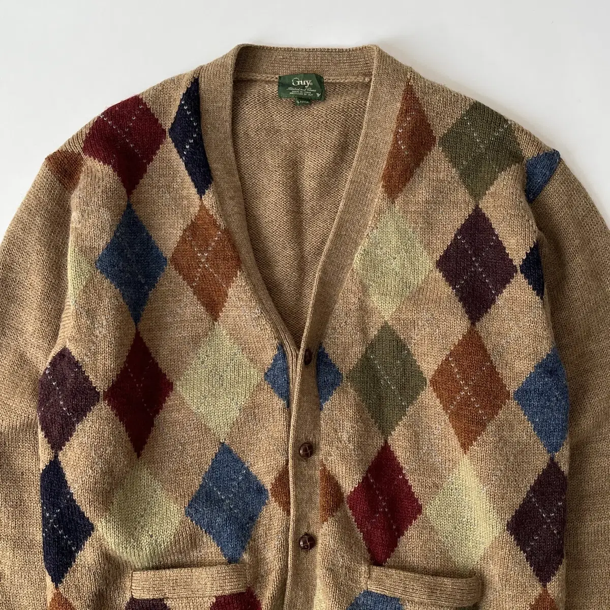 GUY 90's argyle pattern wool  cardigan